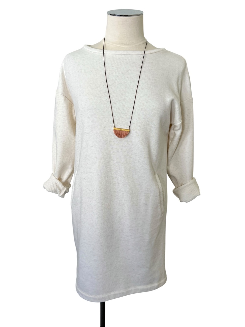 Lou & Grey Heathered Cream Knit Crew Long Sleeve Sweatshirt Dress Sz XS
